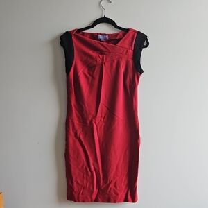 Vivienne Tam - Red Dress Square Neck Sleeveless With Black Accents - Size Small